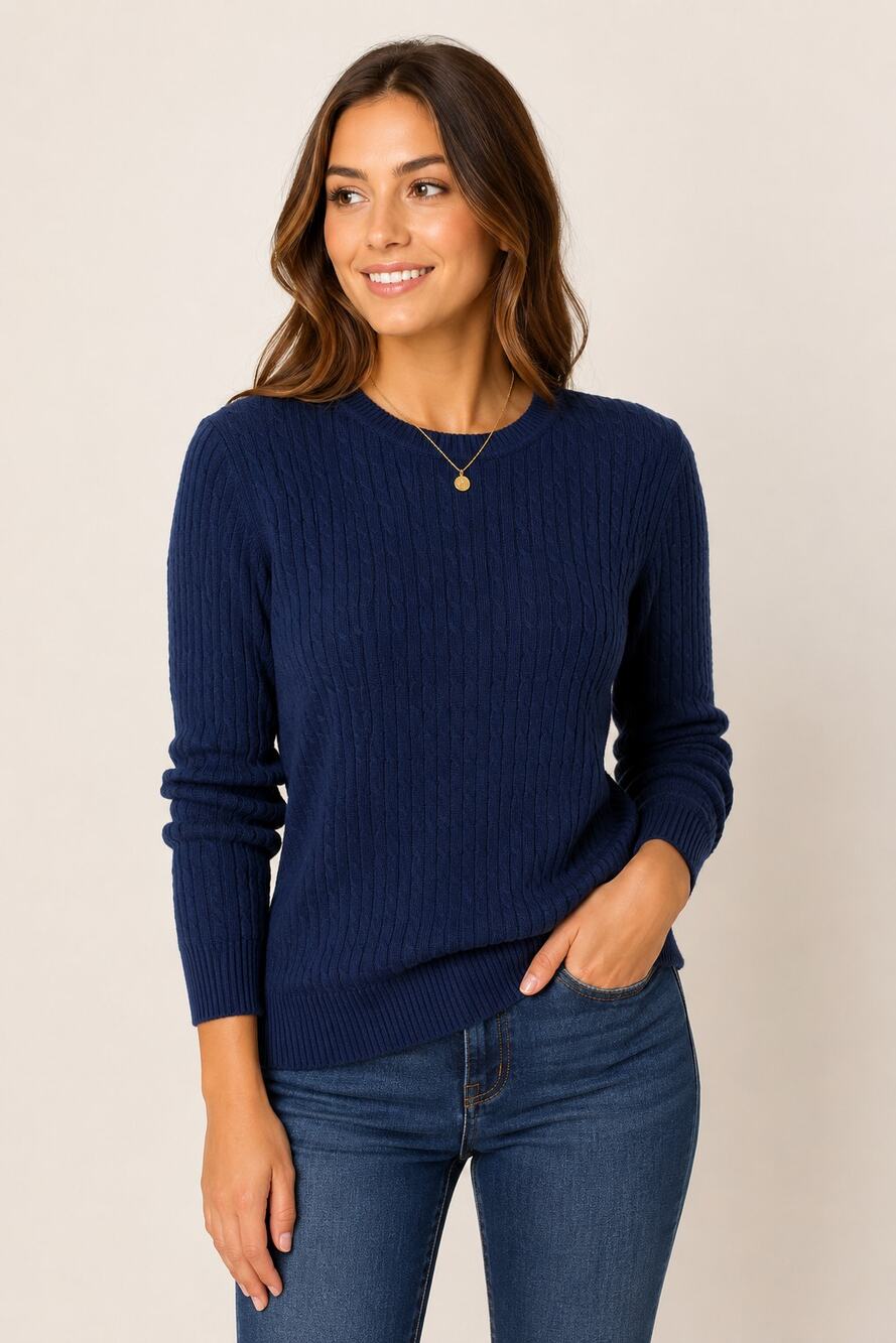 Kim Rogers Navy Cable Knit Crewneck Sweater Cotton Blend PL